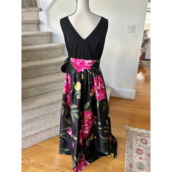 Tahari Black & Pink Floral Print A-Line Sleeveless Maxi Dress Mother of Bride - Picture 4 of 8